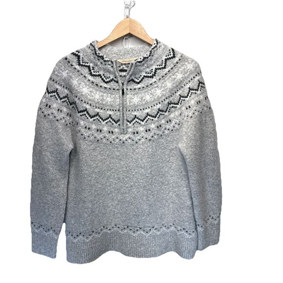 Soft Surroundings Women Large Sasha Fair Isle Sweater Gray 1/4 Zip Wool Blend - Picture 8 of 9